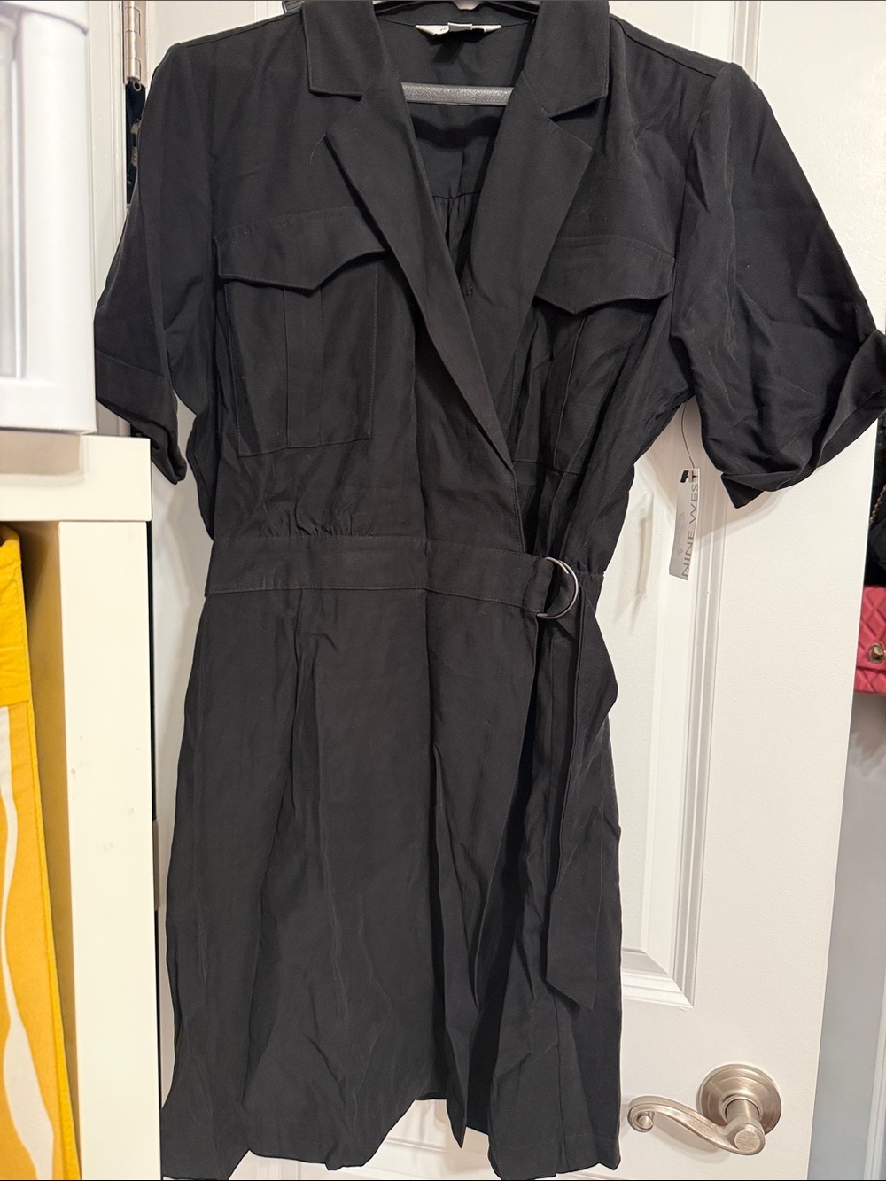 Nine West Black Wrap Shirt Dress with D-Ring Detail